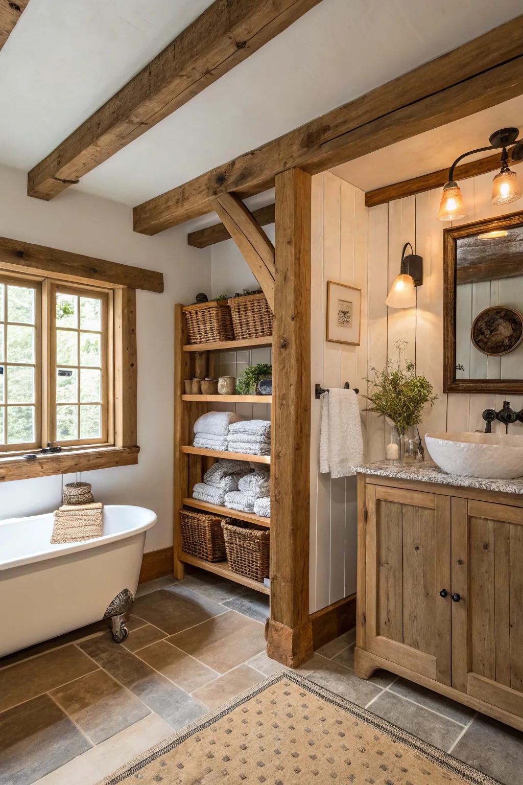 Earthy timber details introducing a warm feel to the bathroom.