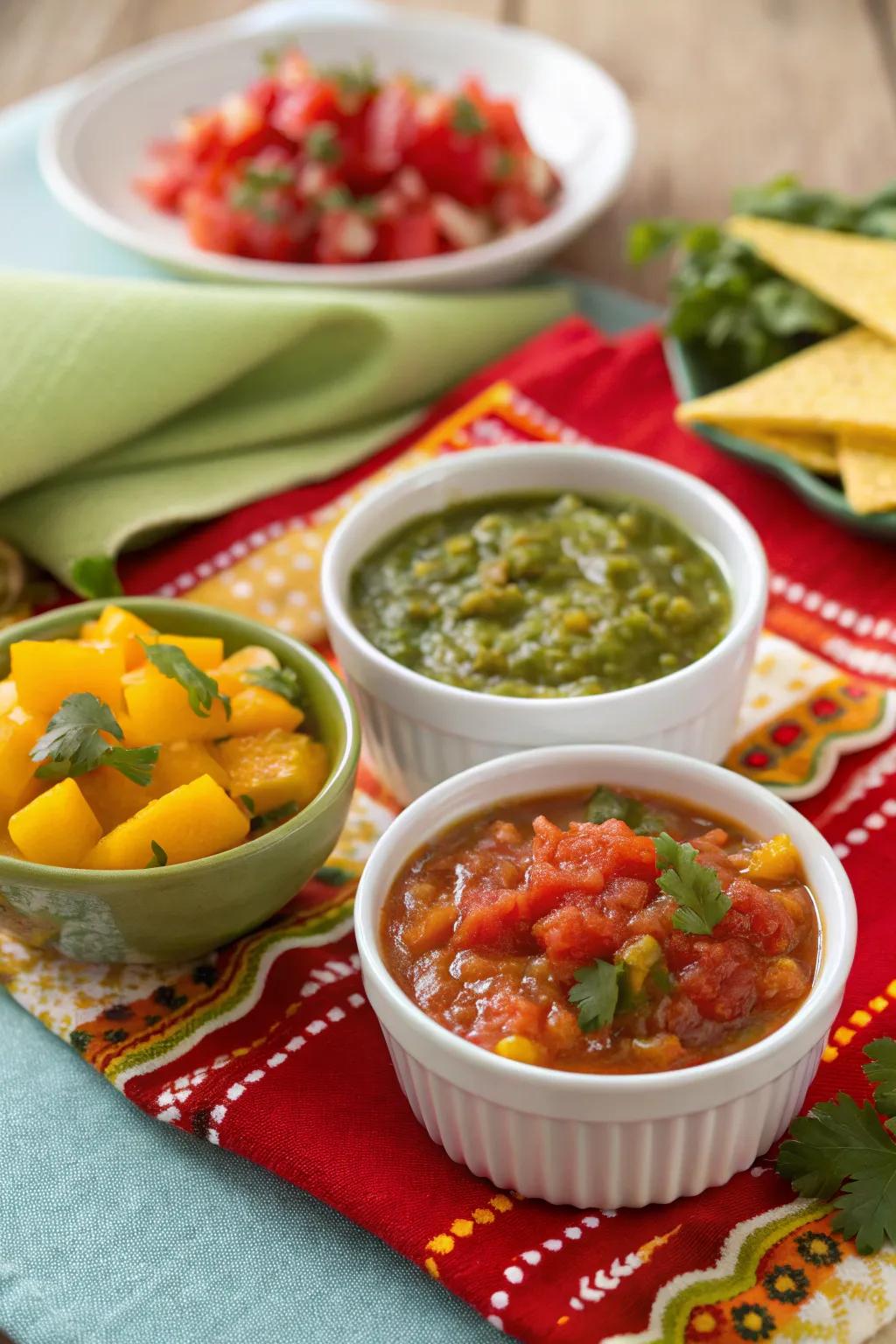 An array of salsas to satisfy every guest's taste.