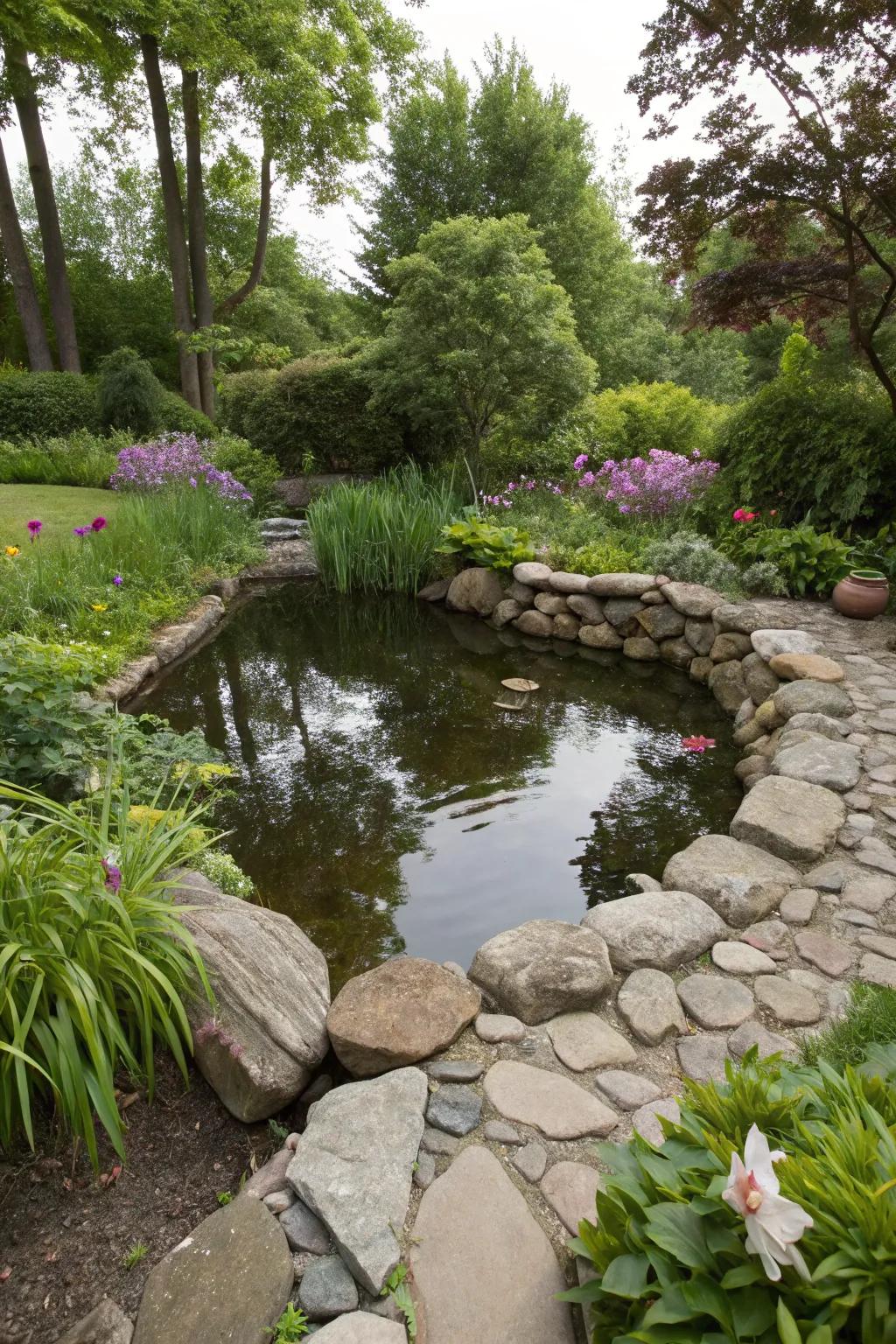Nature's stones bring an earthy vibe to a mini pond.
