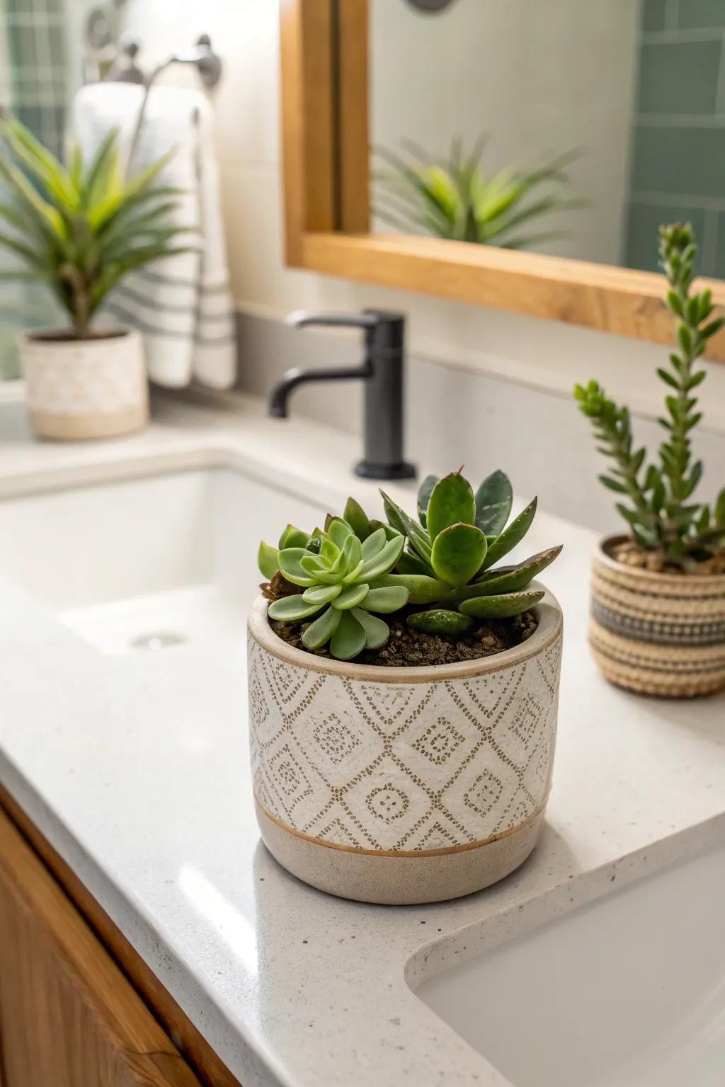 A simple fern adds a revitalizing hint of the outdoors to the bathroom's aesthetic.