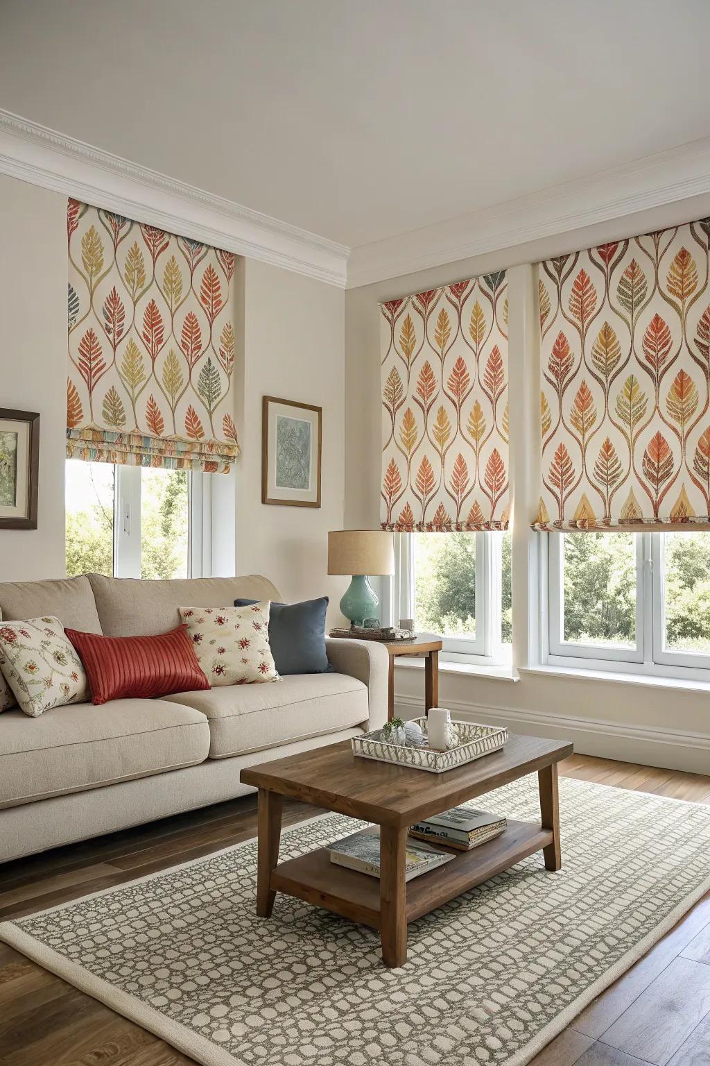 Theatric patterned blinds can breathe life into any neutral space.
