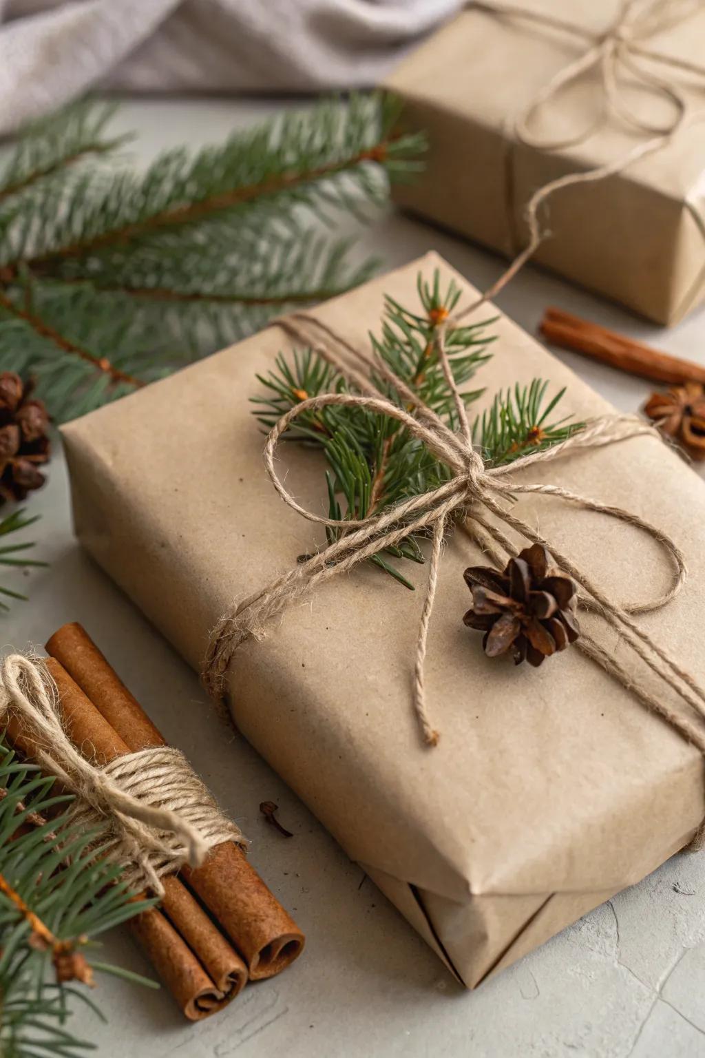 A natural gift wrapped with elements of nature, perfectly suited to bring warmth to your festive presents.