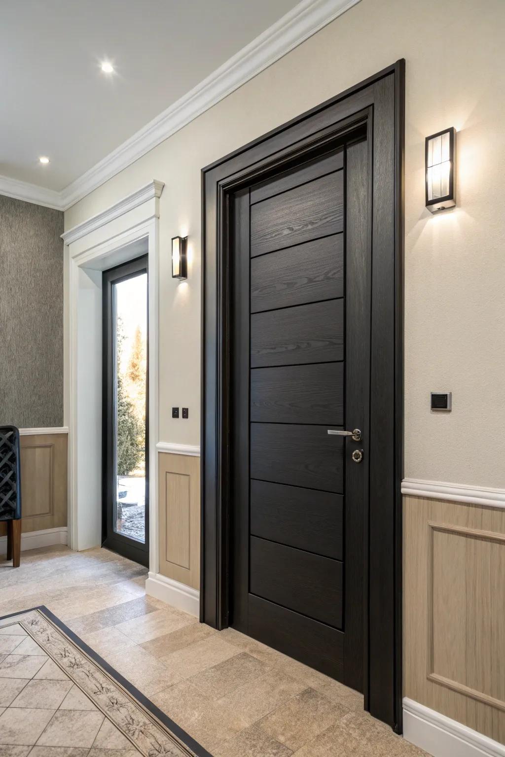 Contrasting colors accentuate the inherent beauty of the door's design.