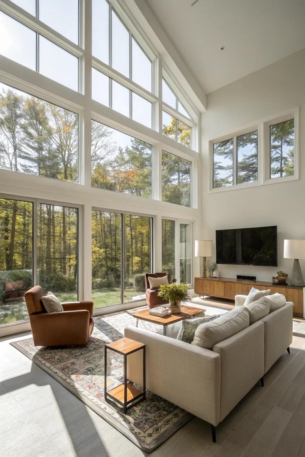 A naturally lit family room that provides a calm and joyful ambiance.