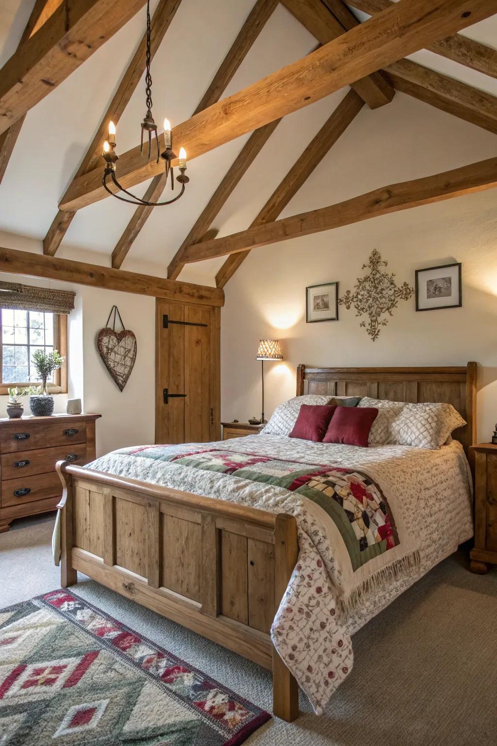 Country timber structures enhance appeal and contrast with modern decorations.