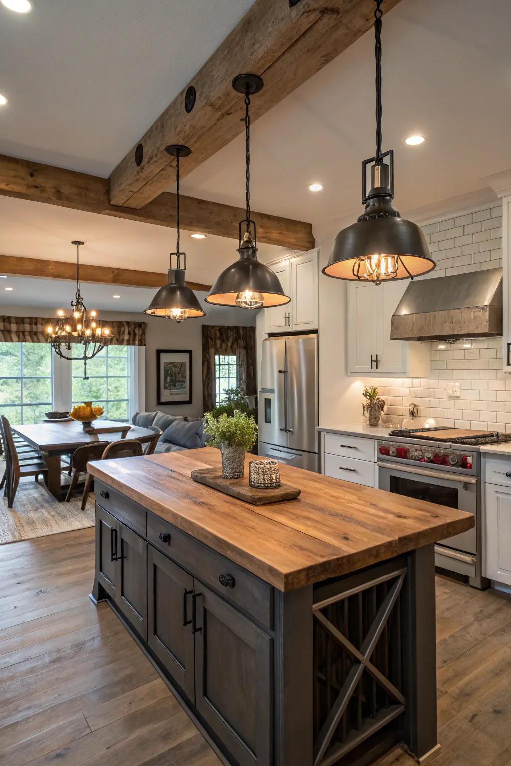 Manufacturing plant drop lights offer a refined, modern touch.