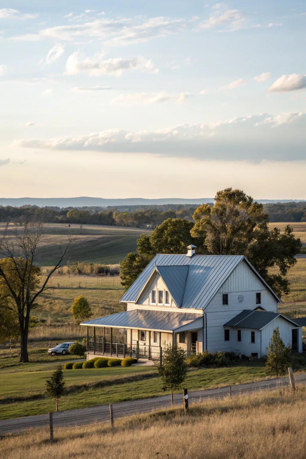 Weathered charm: The farmhouse radiates with a shimmerclad metal roof.
