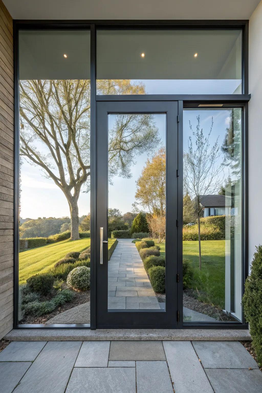 Glass panels maximize light and modern appeal.