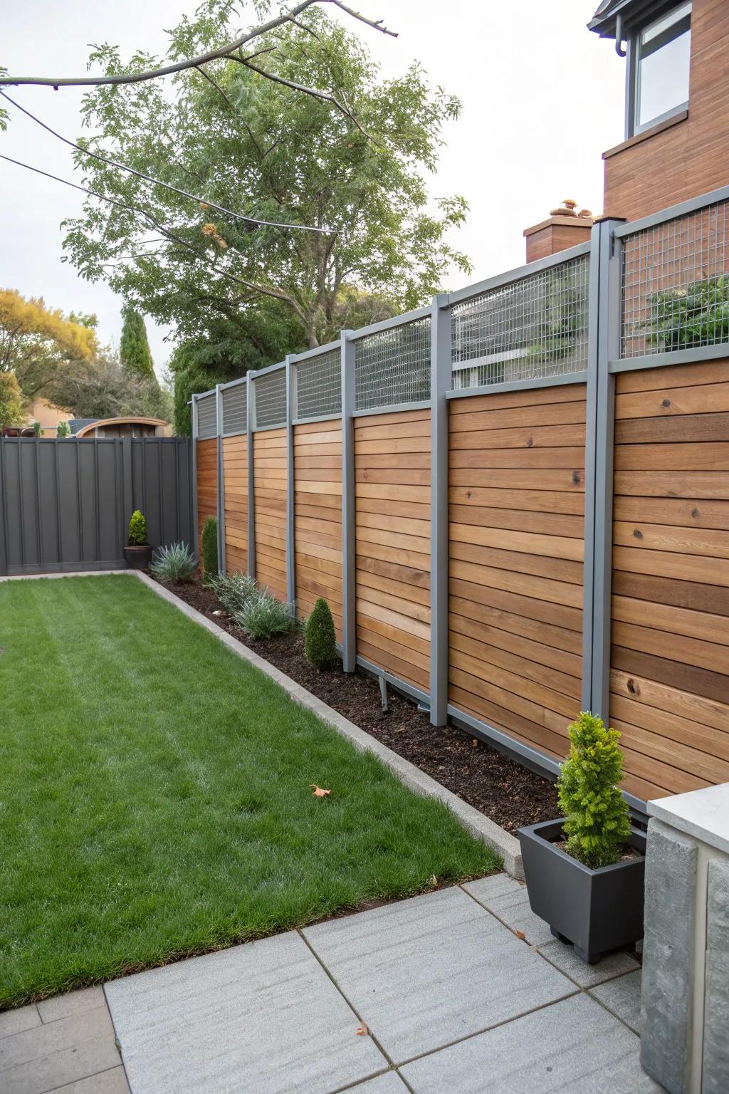 Forge an attention-grabbing layout by intermingling timber and metal in your barrier.