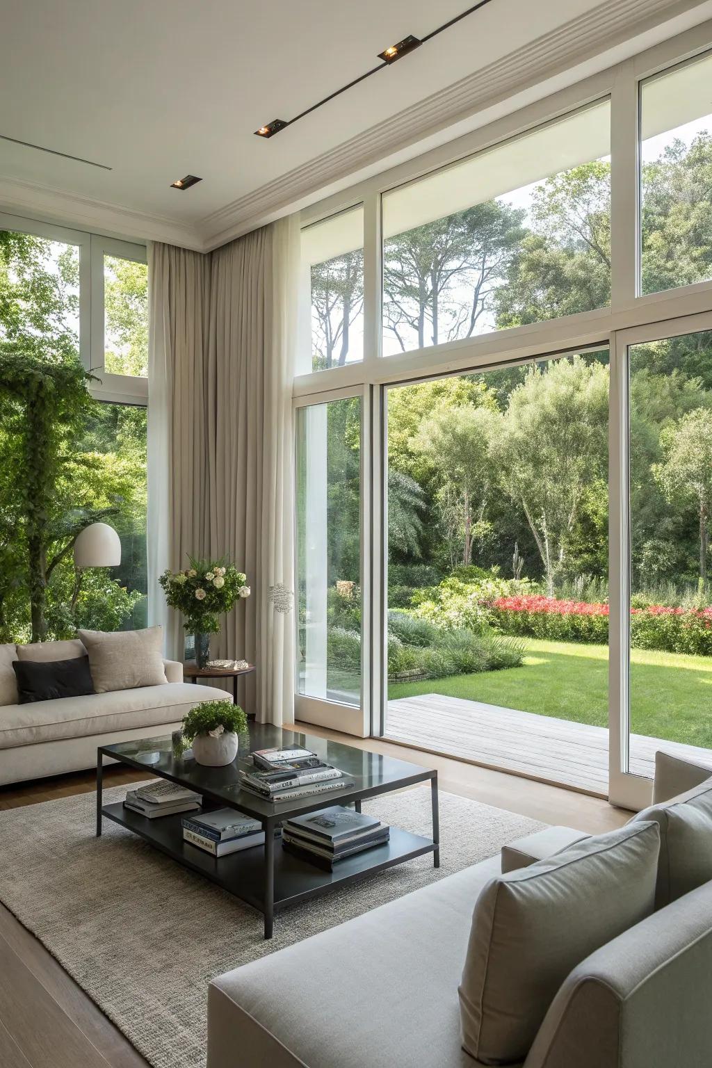 A spectacular scene from within, due to large windows.