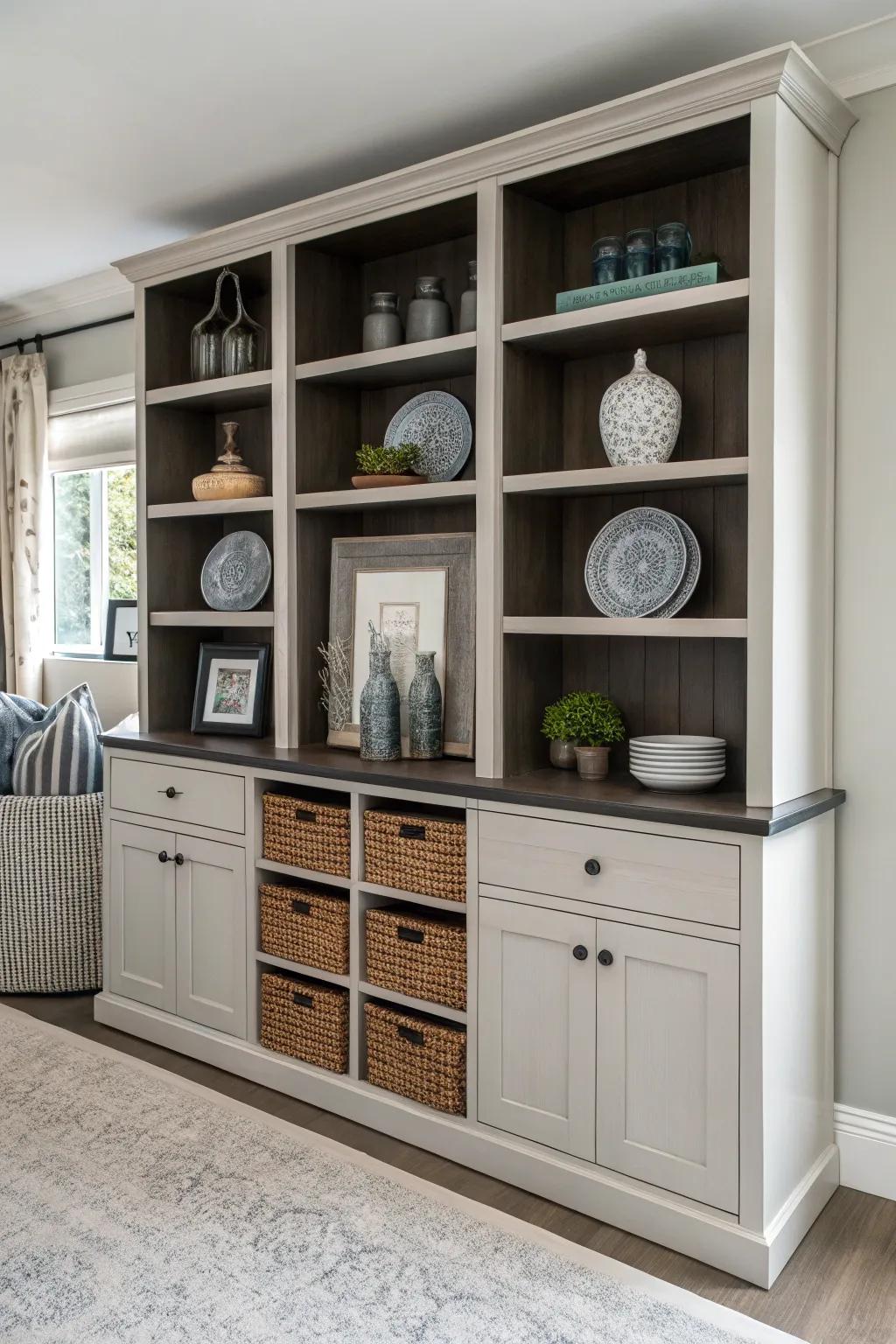 The ideal fusion of open and closed storage for a neat, structured appearance.
