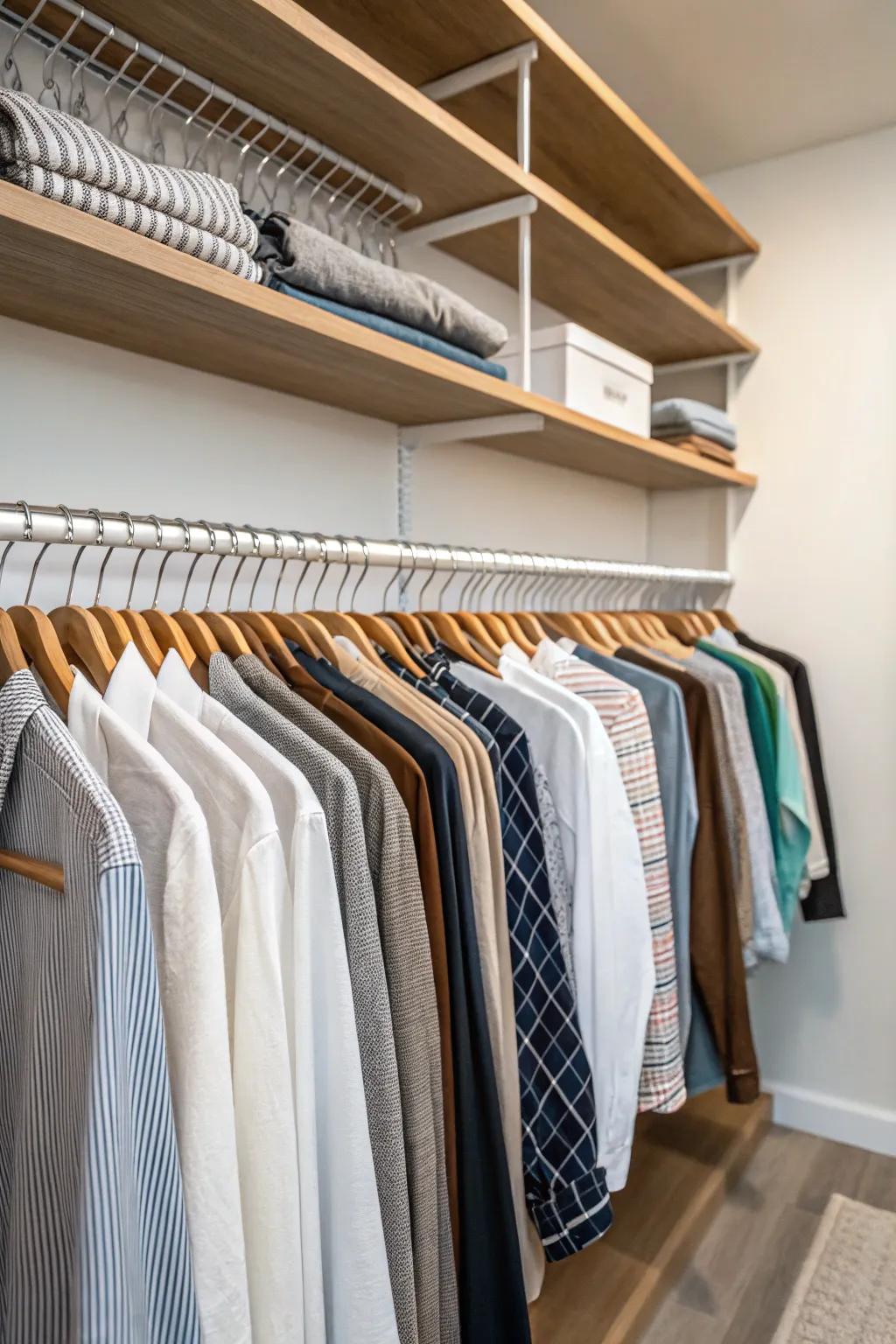 Thin hangers increase hanging space and create a neat appearance.