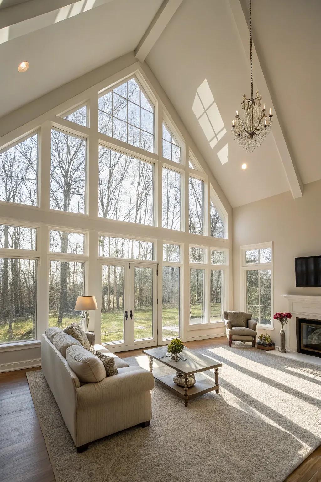 Bathing the living space in natural light using wide, expansive windows.