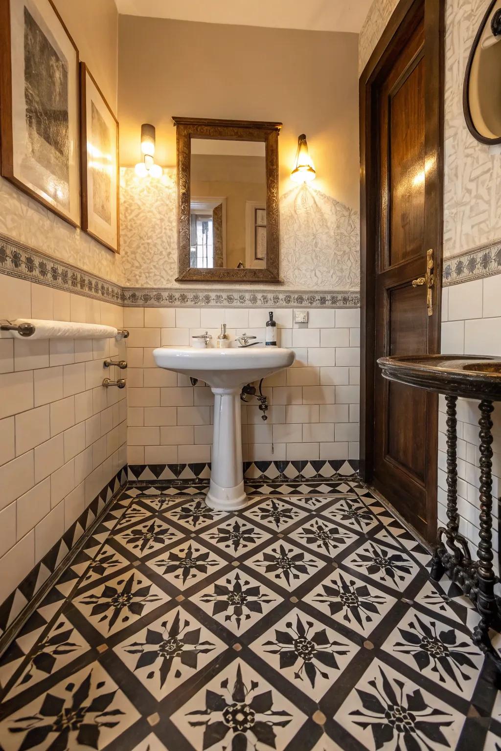 Patterned tiles boldly asserting their vintage appeal.
