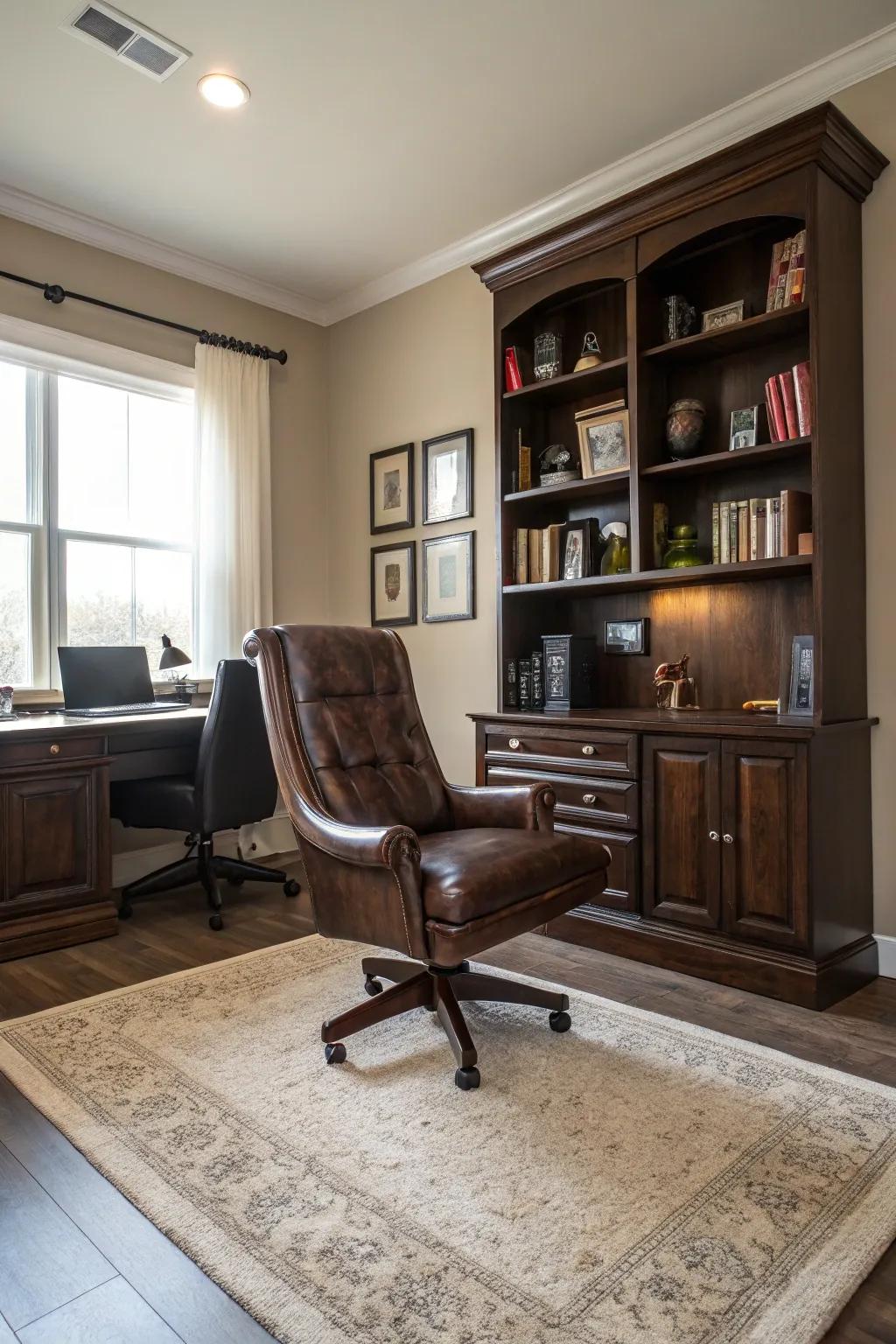 Rich textures bring an inviting depth to this office space.