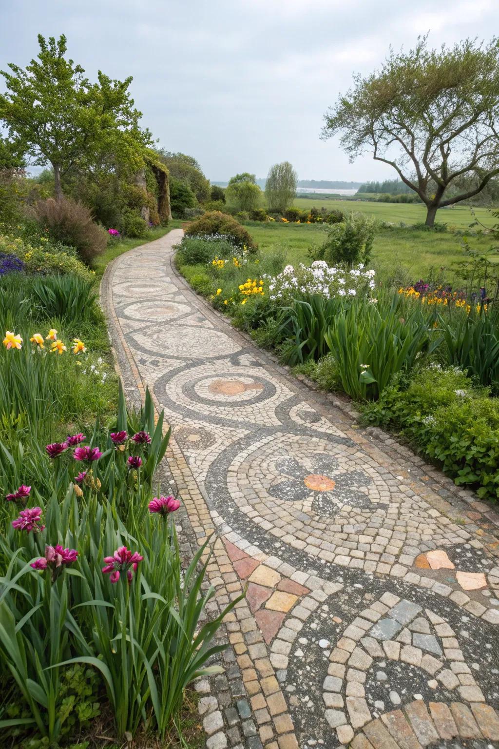 Unaltered river stones imbue mosaic designs with a natural, grounding allure.