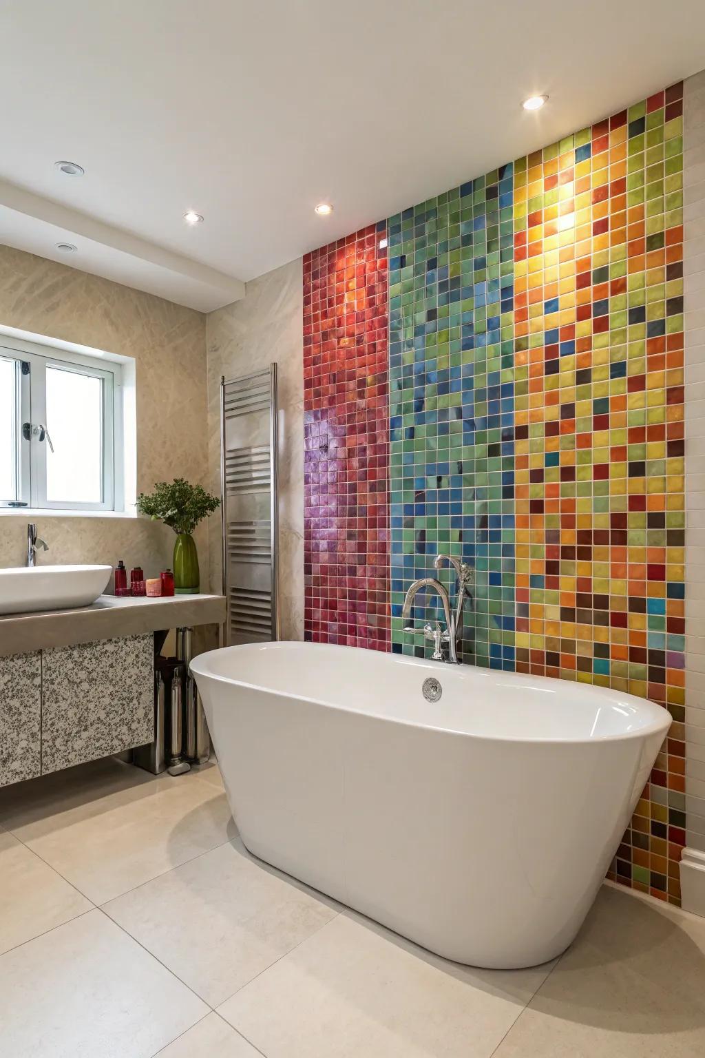 A striking mosaic accent wall can redefine your bathroom ambiance.