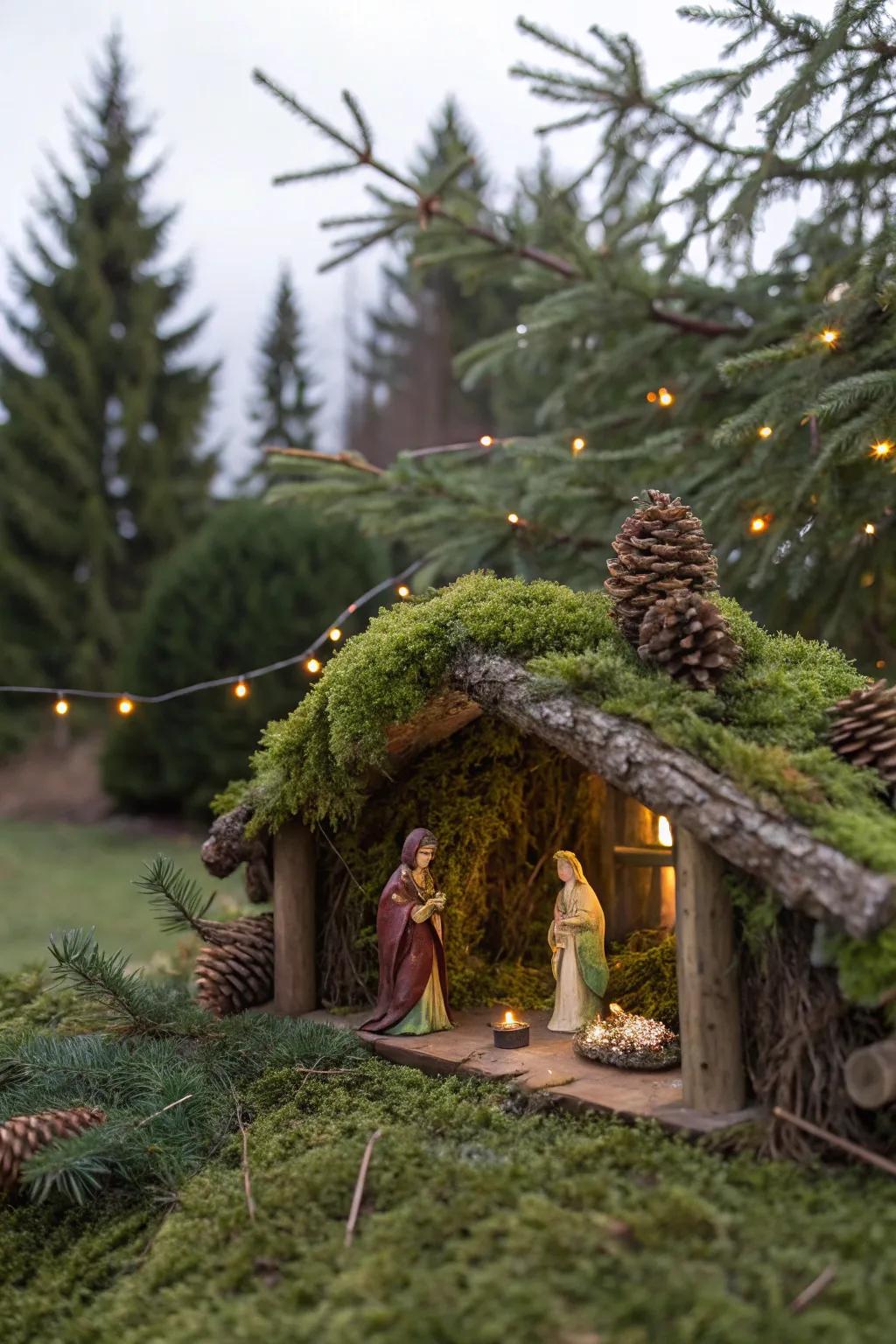 Incorporating organic features results in a more natural nativity presentation.