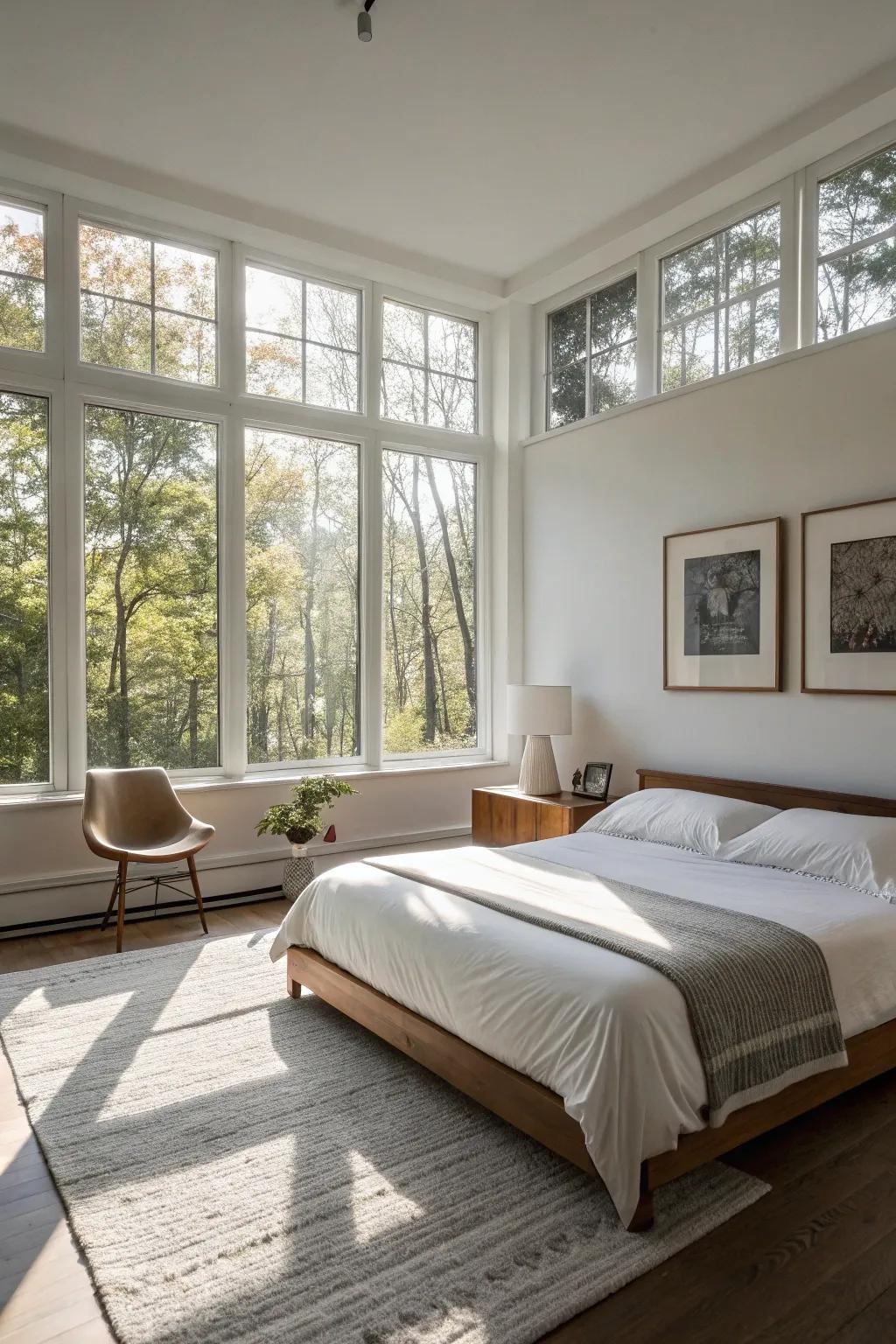 Ample daylight enhances the mood of this bedroom.