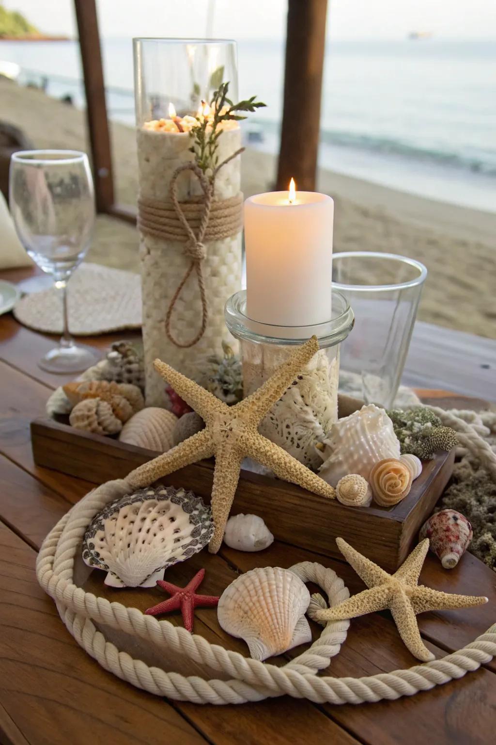 Transfer the beachside feel to your table via seashell accents.