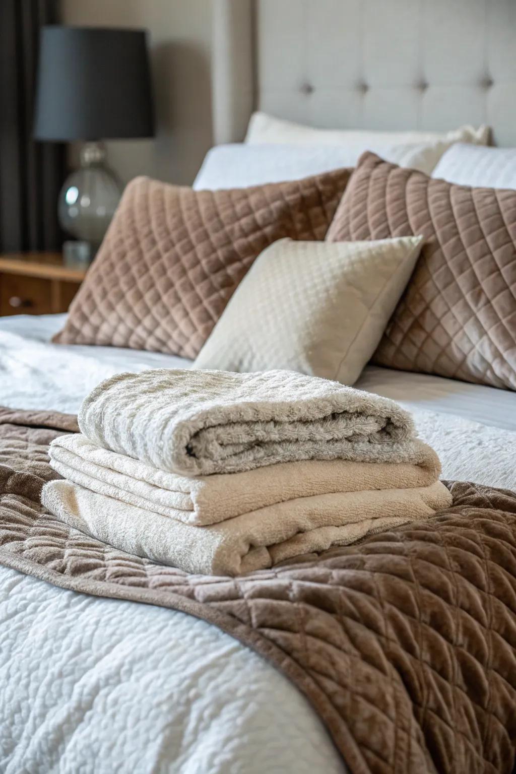 Textured bedding creates a warm and inviting look.