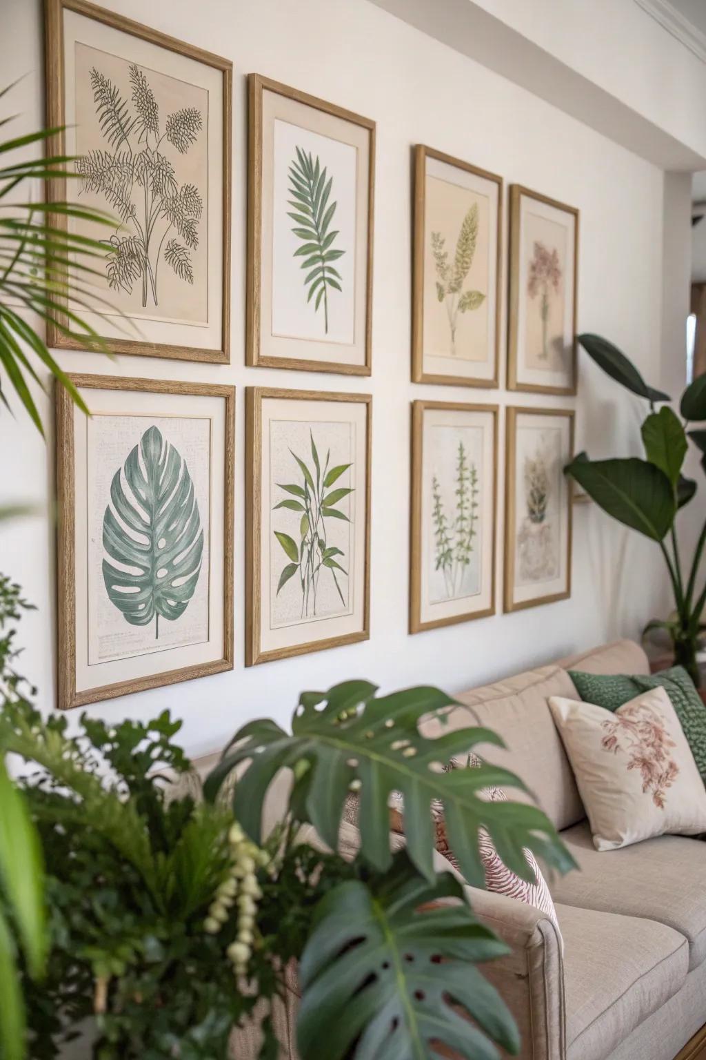 Botanical prints breathe life into neutral spaces.