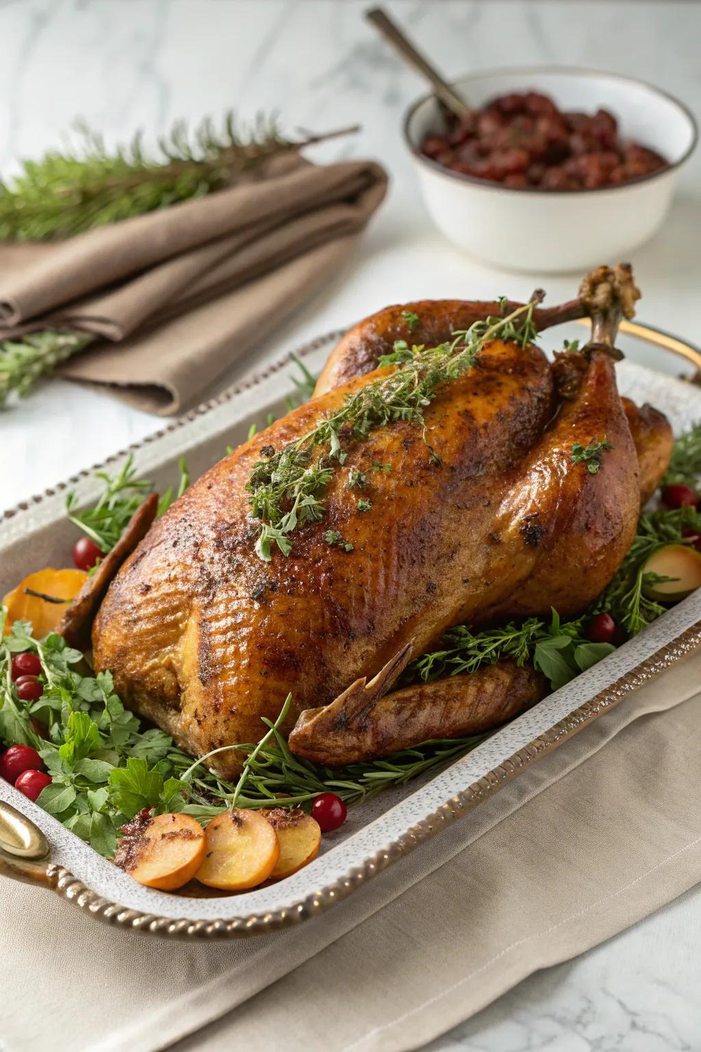 An impeccably roasted bird, bringing a touch of sophistication to your New Year's Day feast.