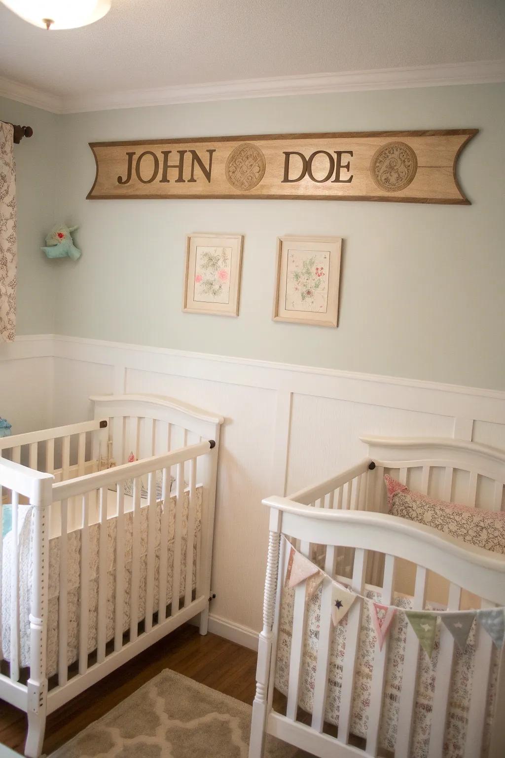 Bespoke moniker decor infuses the nursery with a deeply personal and affectionate ambiance.