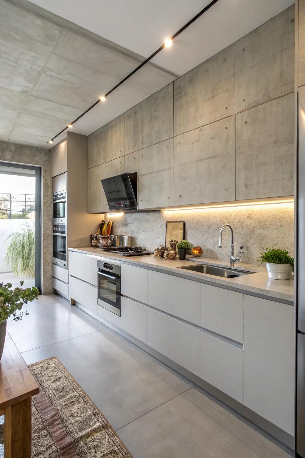 Hardened clay backsplashes provide a minimalist, industrial feel with a sleek design.