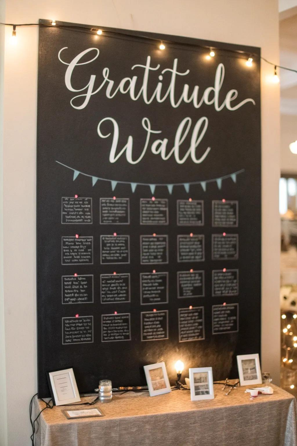 A chalkboard turned gratitude wall, perfect for focusing on the blessings in our lives.