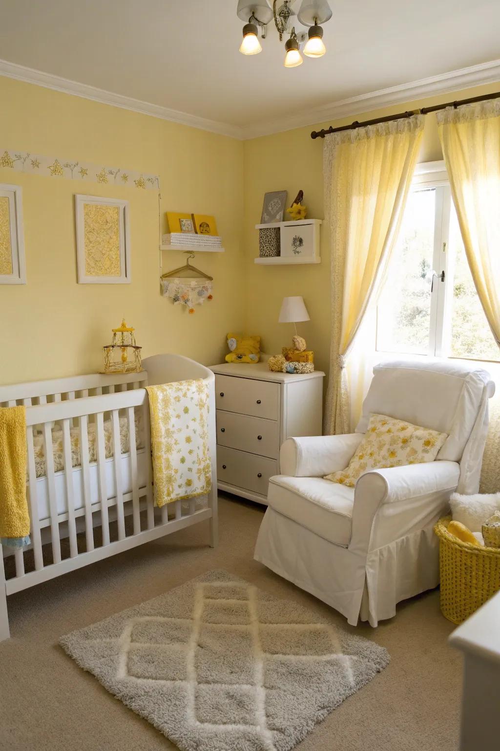 A lively nursery featuring golden sunrise accents.