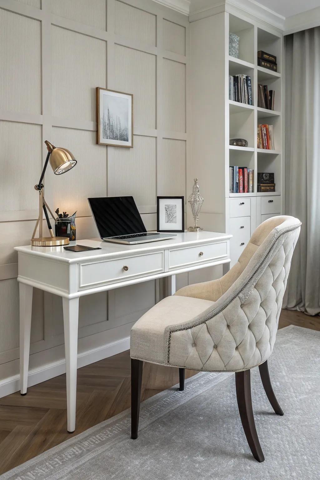 Modern desk and chair gives an inviting space.