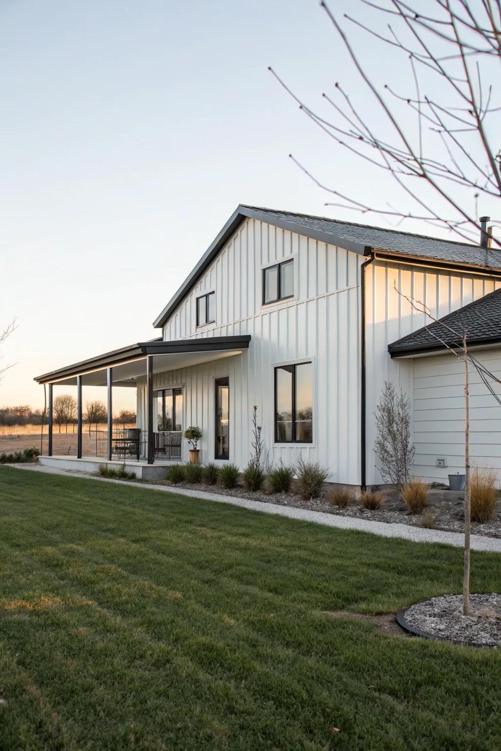 Sleek contemporary cladding introduces a touch of minimalist charm to this ranch home.