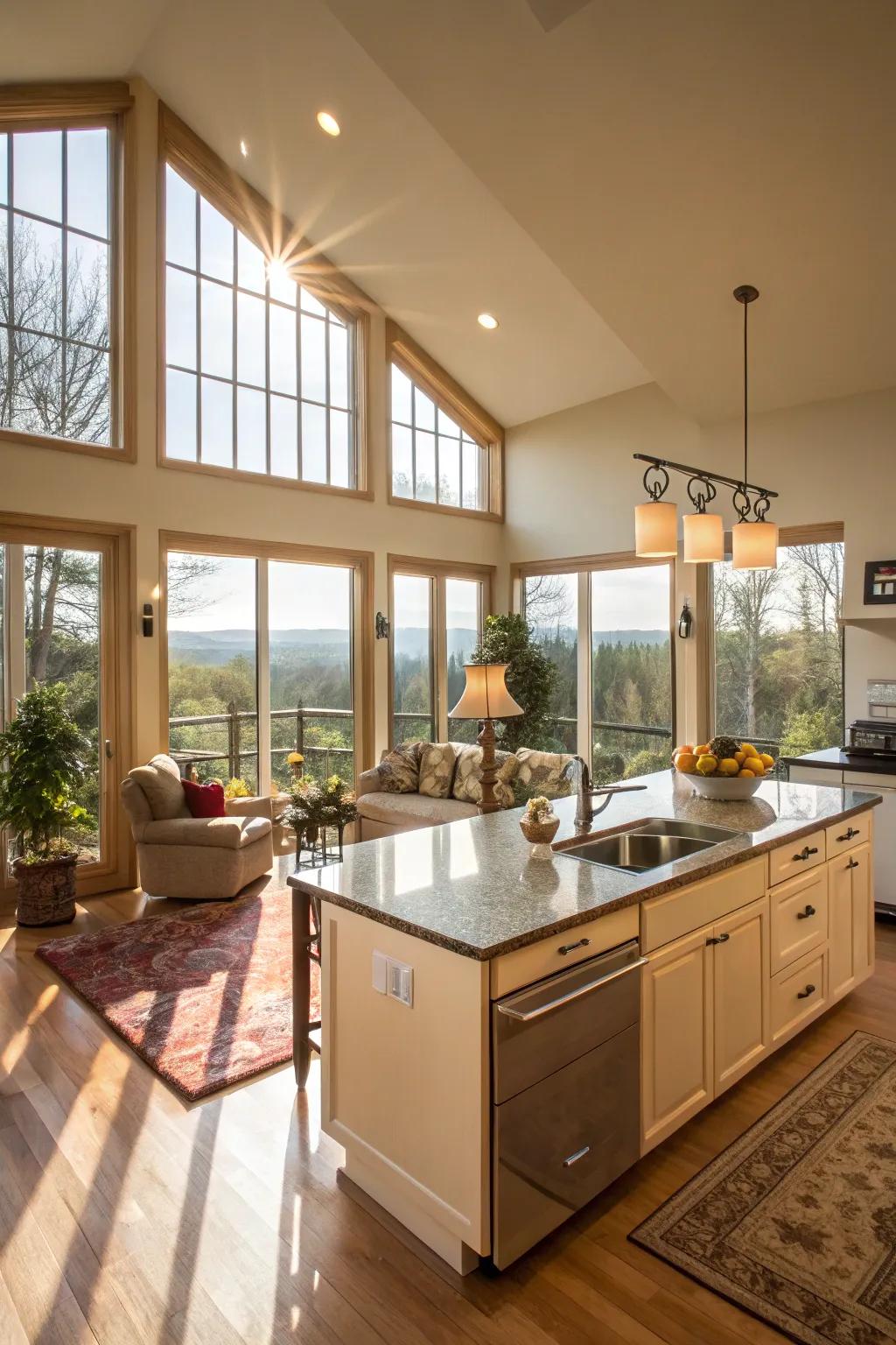 Soak in the radiance of a sun-filled open kitchen and lounge.