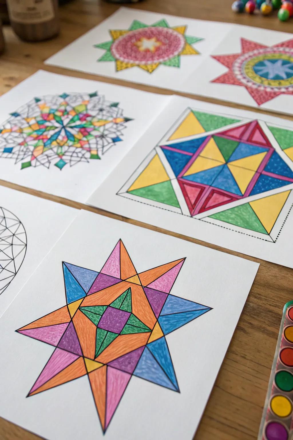 Modern symmetric-shaped ornament sketches.