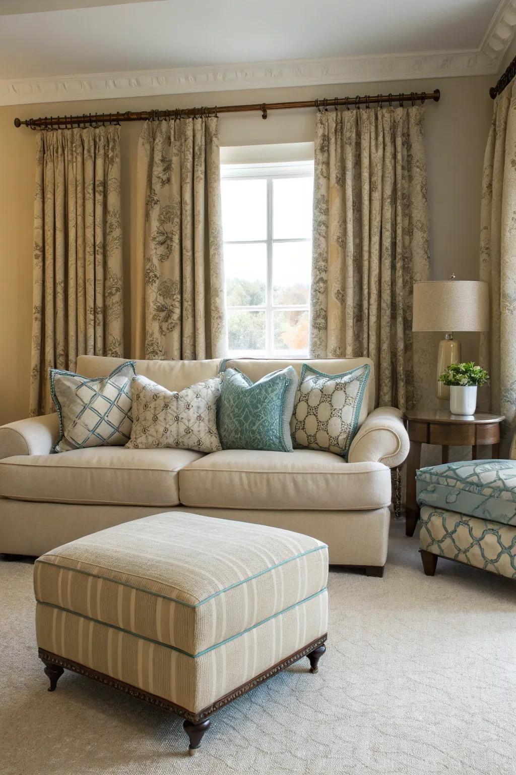 A unified color arrangement showcasing a beautifully synchronized ottoman.