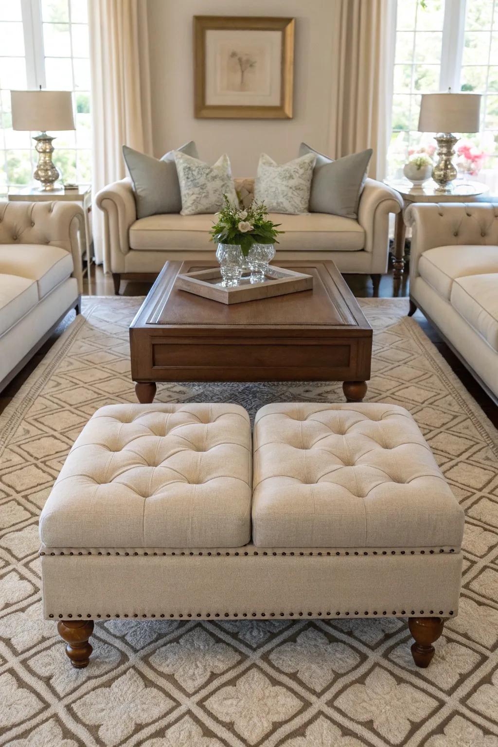Symmetrical ottomans creating a sense of balance