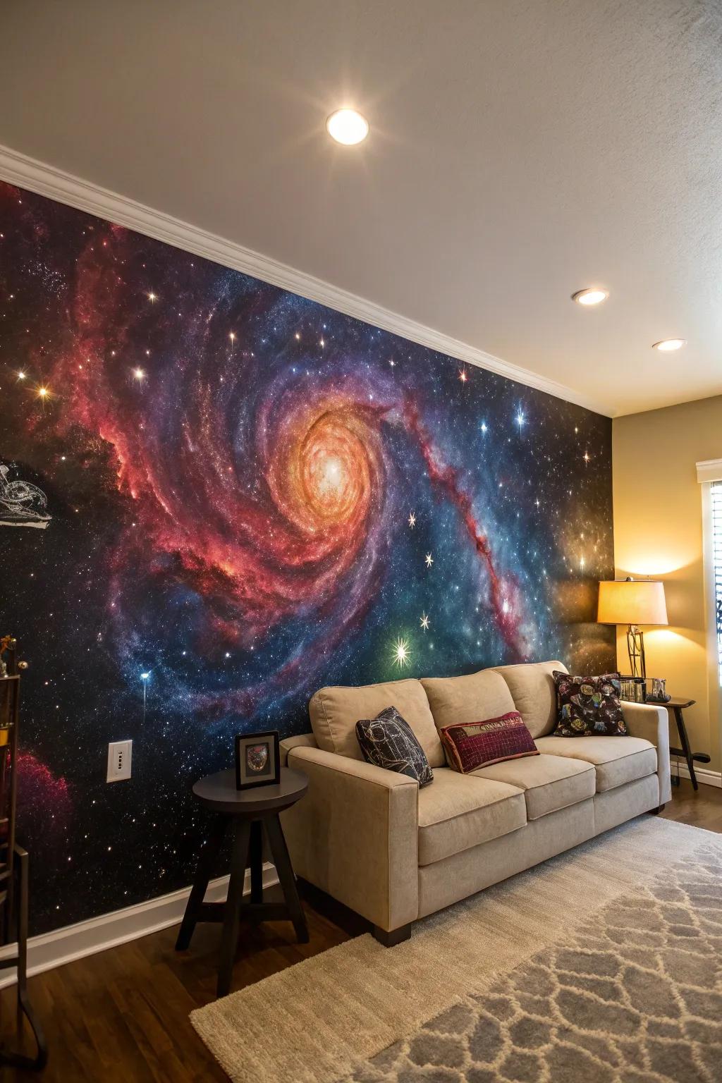 A hypnotic galaxy tableau transforming any partition into a cosmic masterpiece.