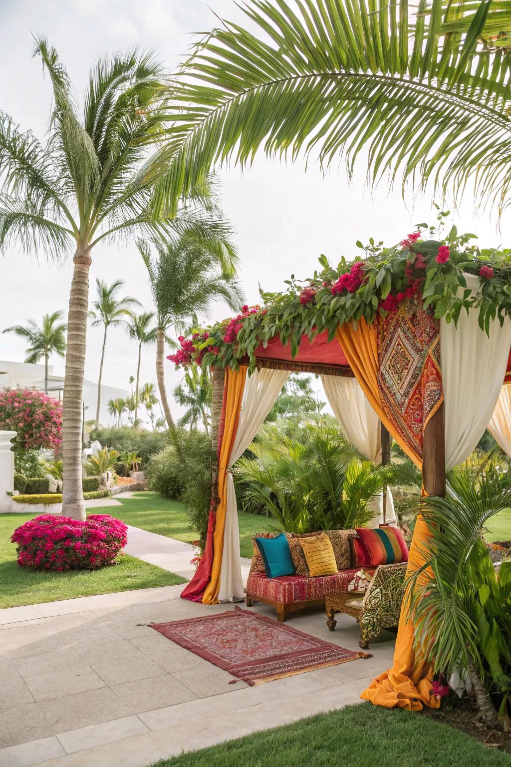 Bring the tropics to your doorstep with a lively and comfortable canopy arrangement.