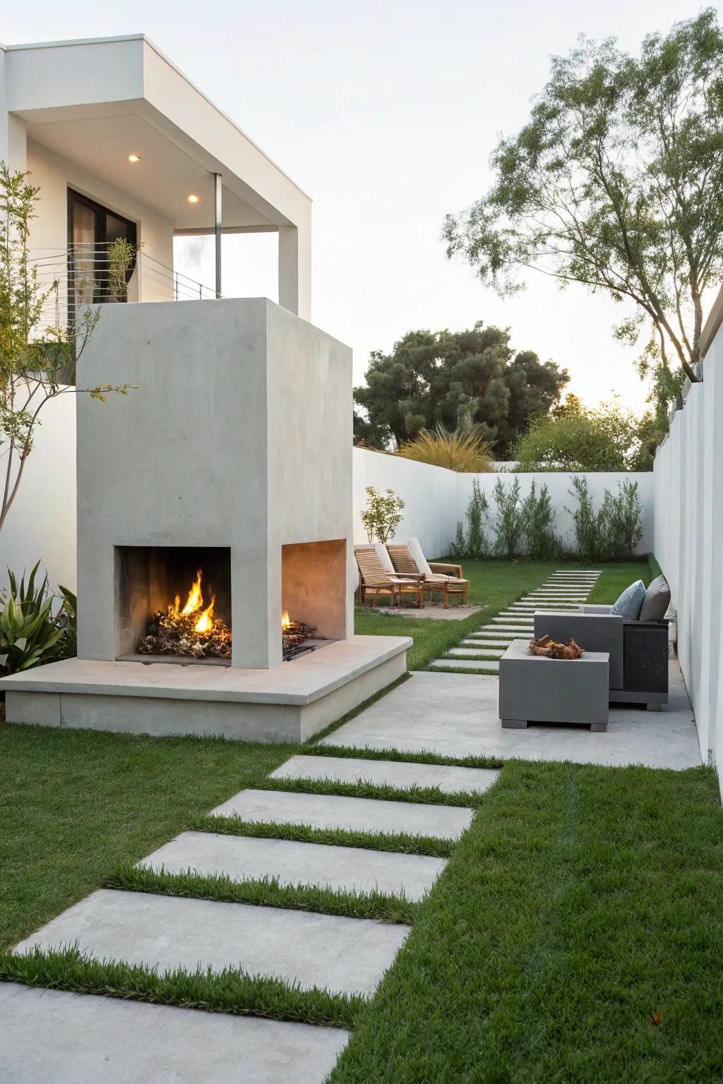 Embrace unpretentiousness with a modernist, minimalist alfresco hearth.