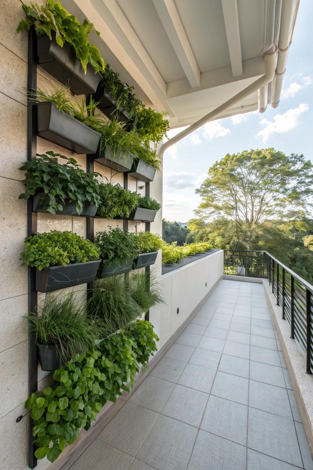 Upright gardens maximize vegetation while conserving space.