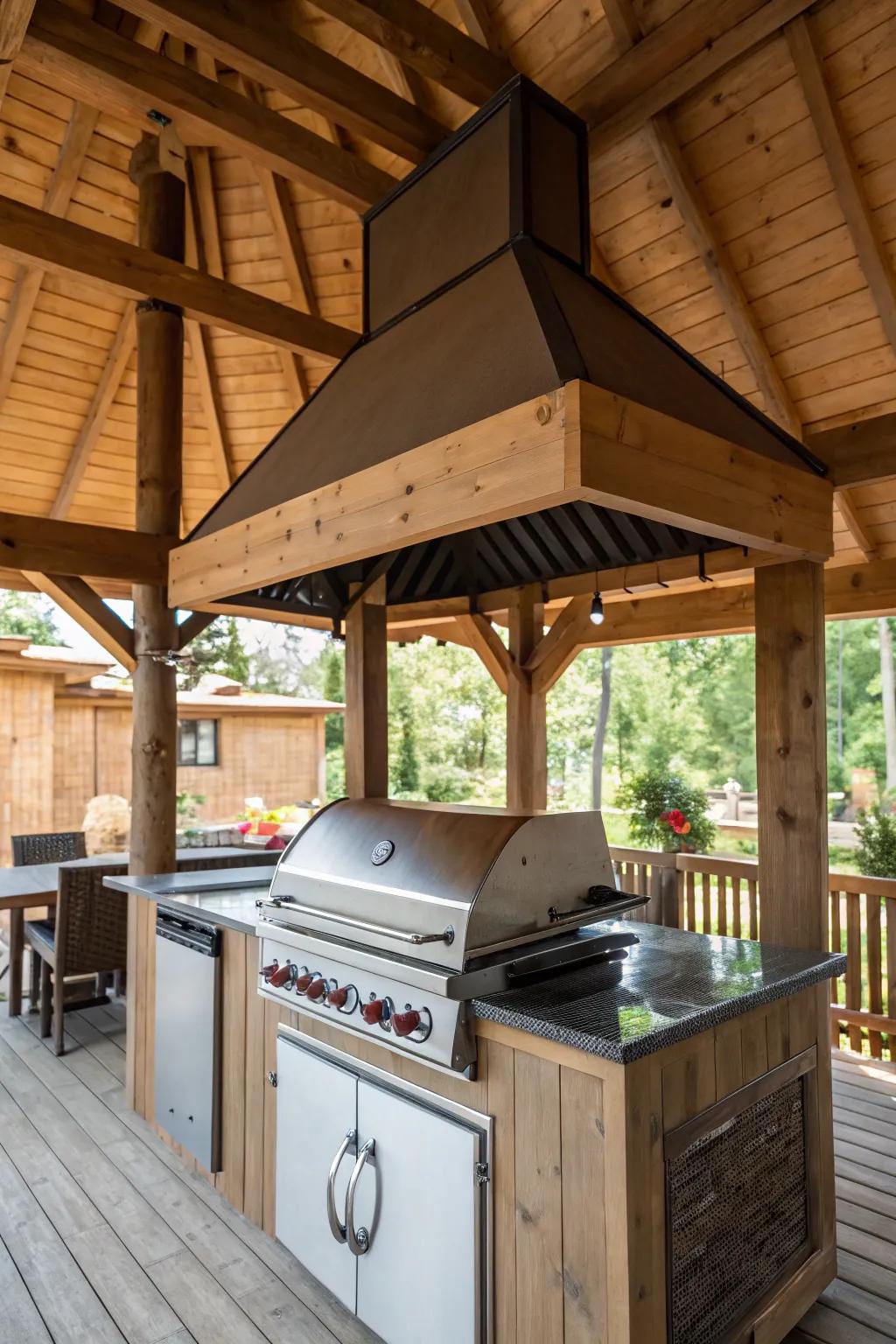 Chimney-style hoods add elegance and efficiency.