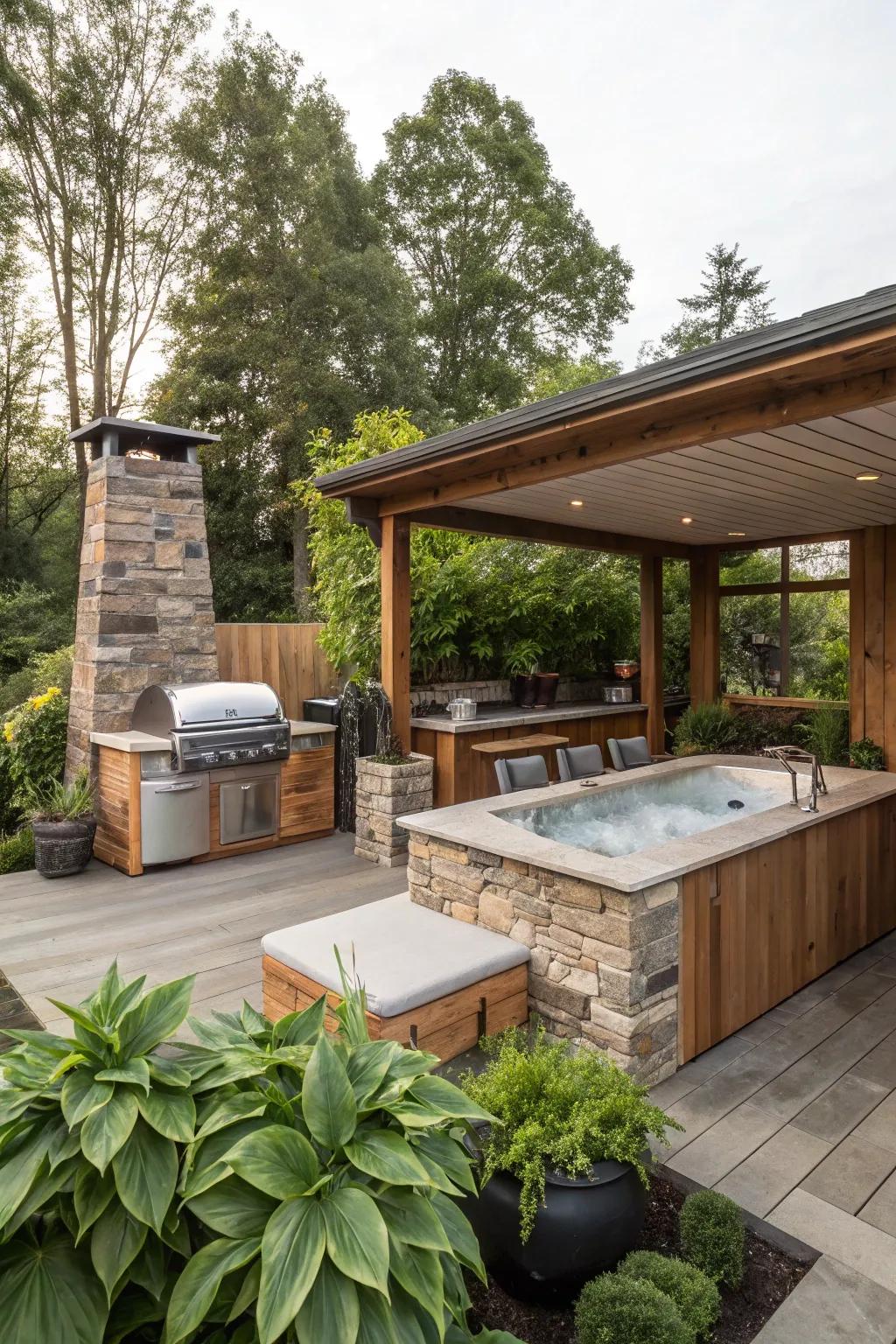 Natural materials can bring both warmth and texture to your outdoor setting.