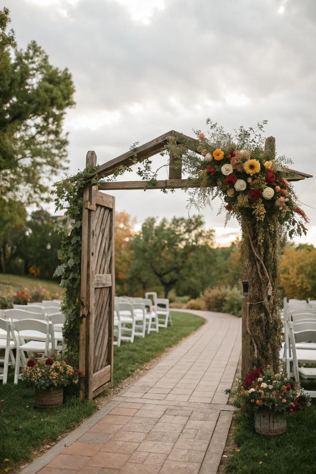 A rustic archway that warmly welcomes with natural charm.