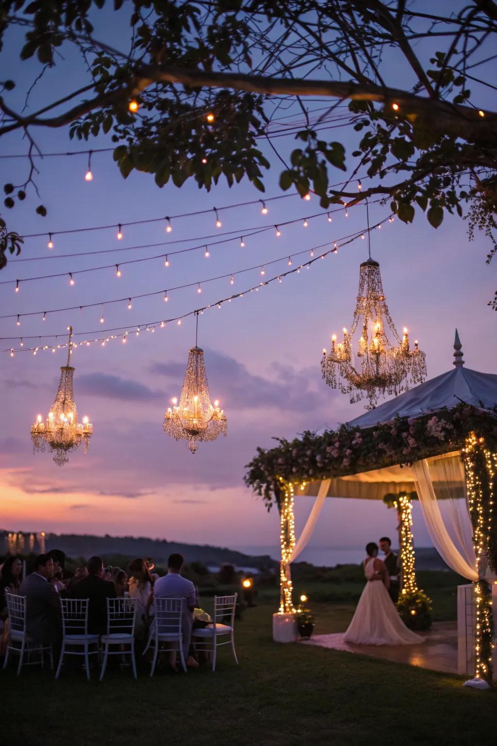 Light up your wedding with elegant chandeliers and ambient lights.