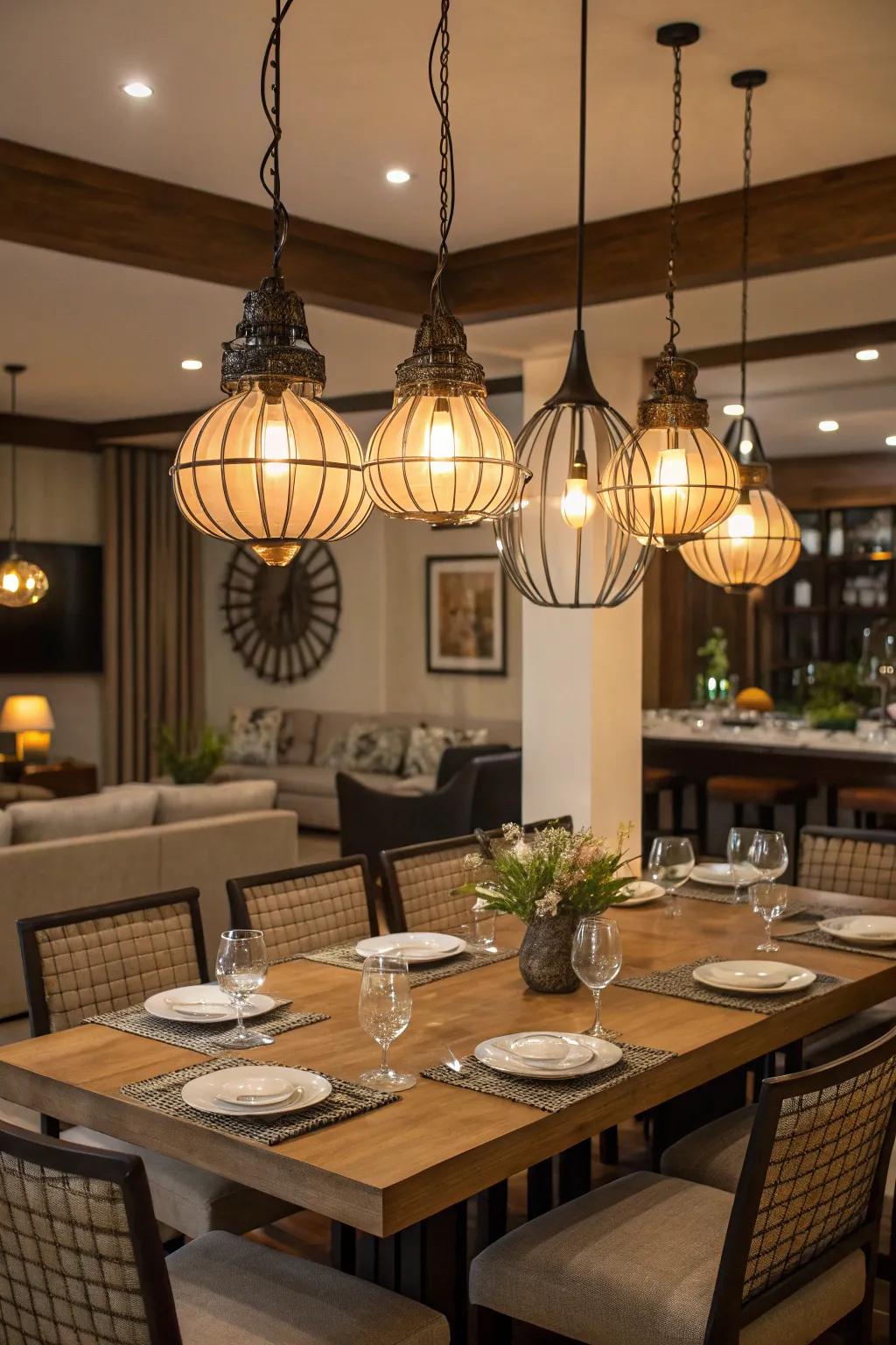 'Aurora' clustered pendant lights showcase modern beauty and dimension.