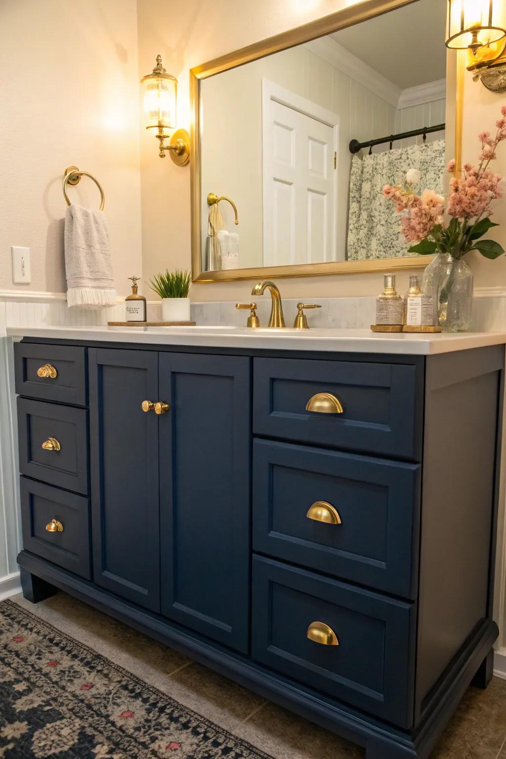 Navy brings a note of sophistication to any vanity.
