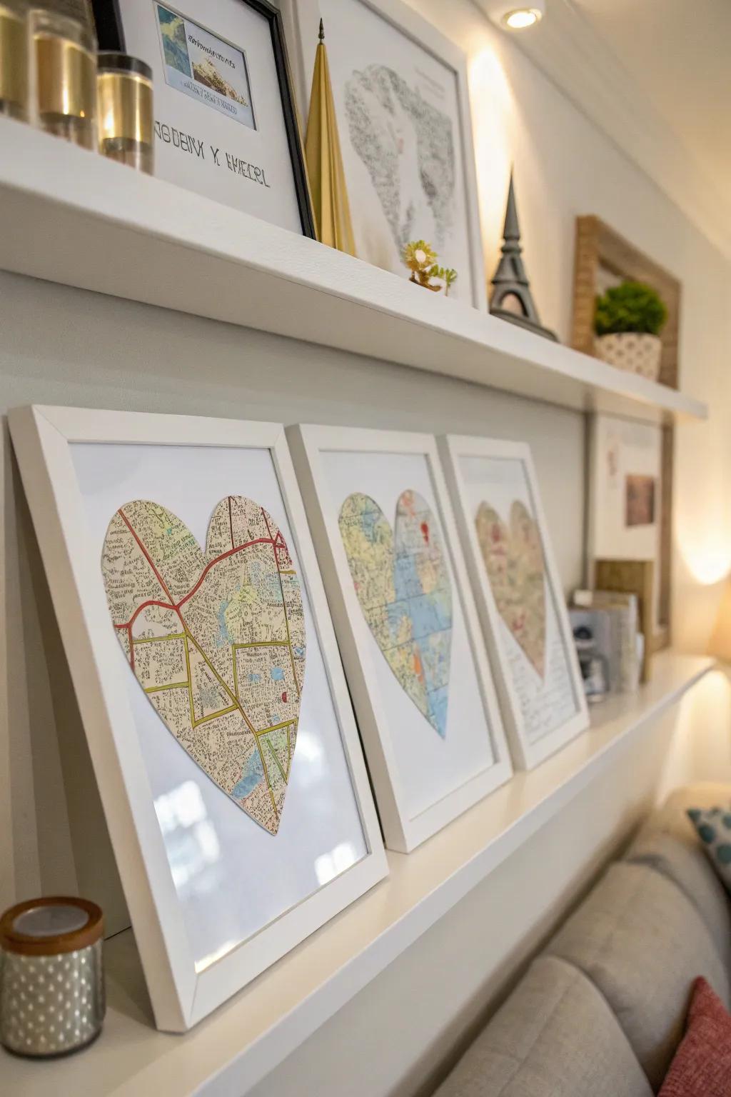 Map art showcasing special places in your relationship.
