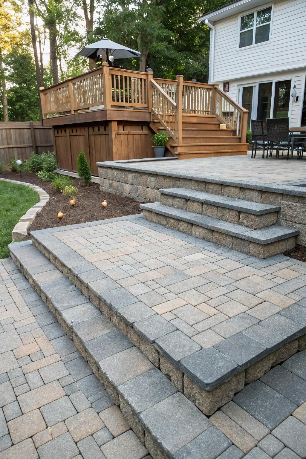 Split-level design gives your deck-to-patio change more character.