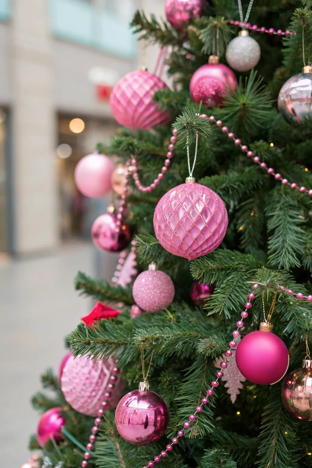 Pink ornaments adding a touch of refined beauty.